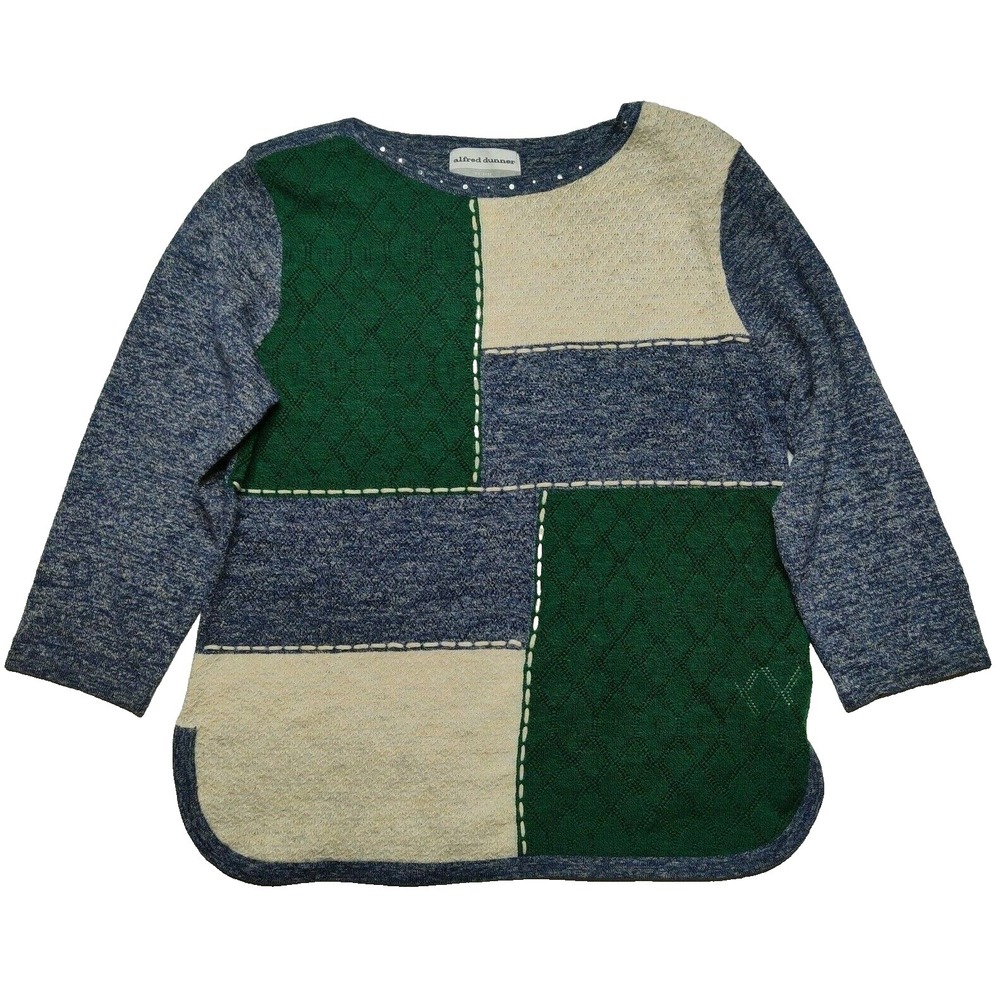 Alfred Dunner Petite Small PS Hunter Mountain 3/4 Sleeve‎ Colorblock Sweater NEW